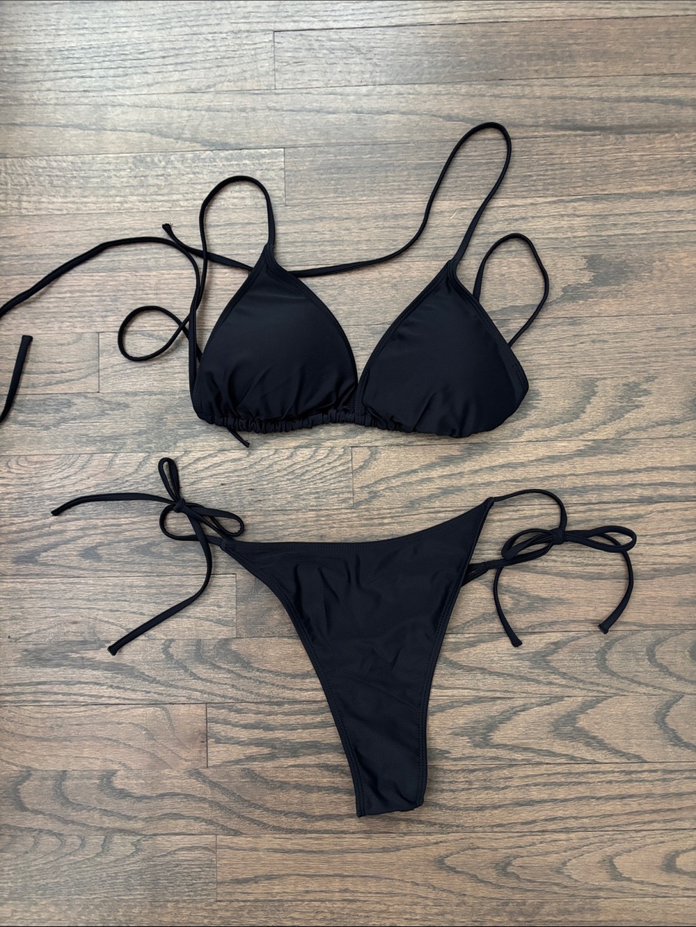 Classic Black Triangle Tie-Side Bikini Set - Women Swim